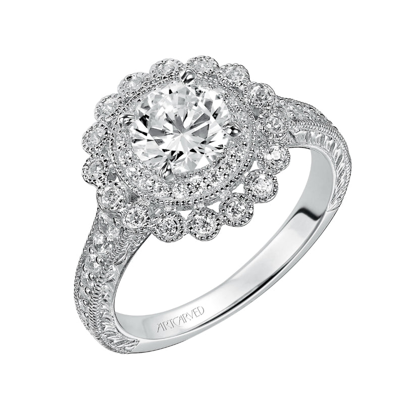 Artcarved Bridal Mounted with CZ Center Vintage Engagement Ring Roxanne 14K White Gold