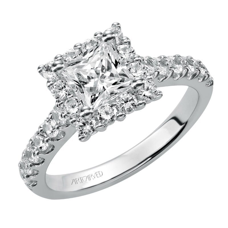 Artcarved Bridal Mounted with CZ Center Classic Halo Engagement Ring Yolanda 14K White Gold