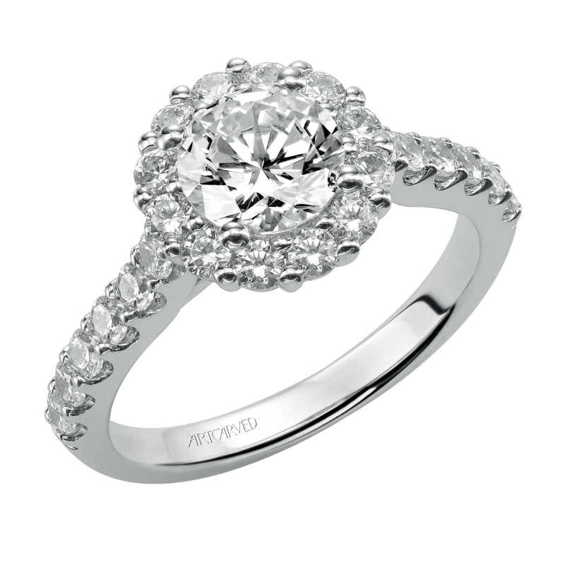 Artcarved Bridal Mounted with CZ Center Classic Halo Engagement Ring Yolanda 14K White Gold