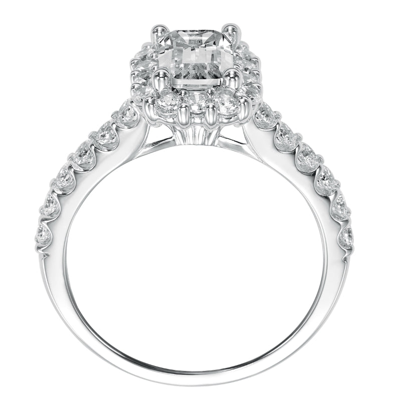 Artcarved Bridal Mounted with CZ Center Classic Halo Engagement Ring Genesis 14K White Gold