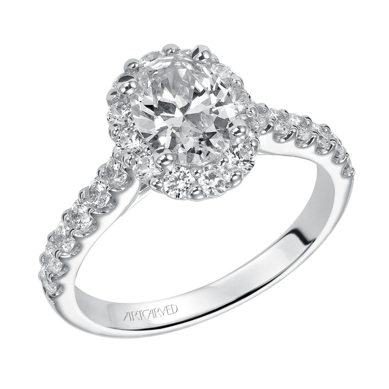Artcarved Bridal Mounted with CZ Center Classic Halo Engagement Ring Genesis 14K White Gold