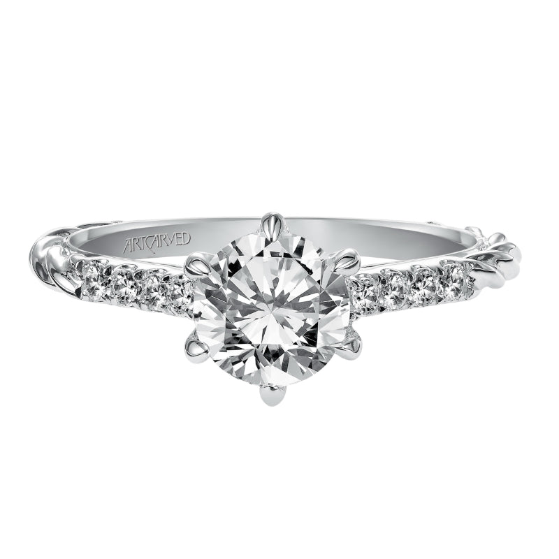 Artcarved Bridal Semi-Mounted with Side Stones Contemporary Twist Diamond Engagement Ring Meadow 14K White Gold