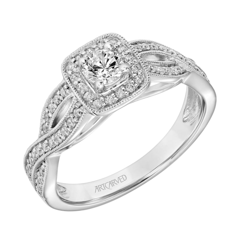 Artcarved Bridal Mounted Mined Live Center Vintage One Love Engagement Ring Lizbeth 18K White Gold