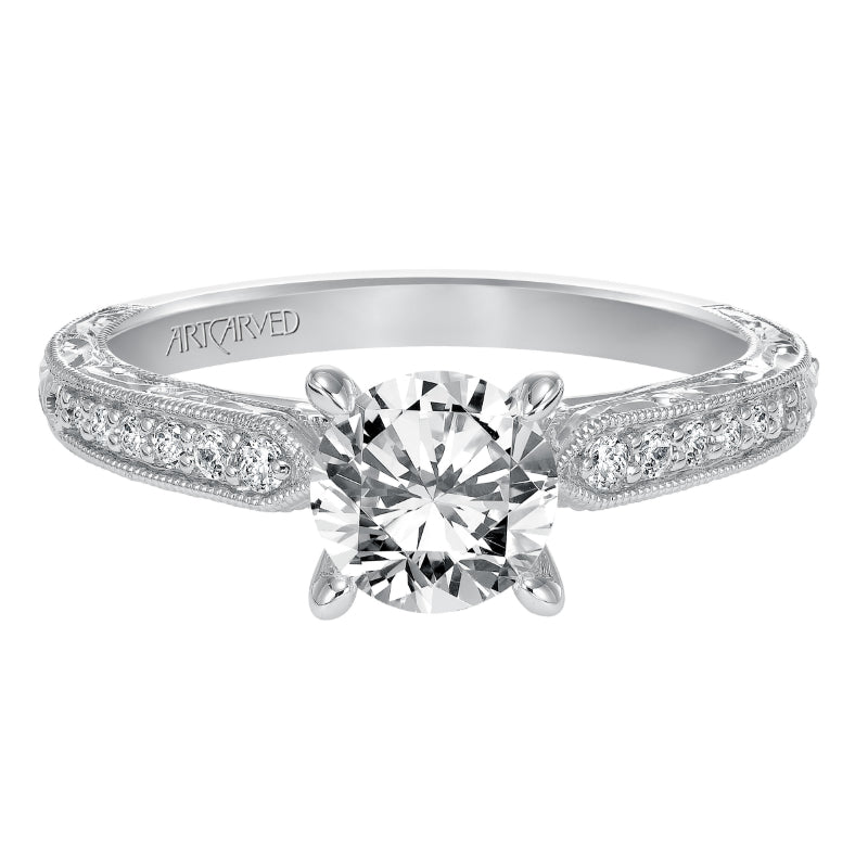 Artcarved Bridal Mounted with CZ Center Vintage Engagement Ring Julie 14K White Gold