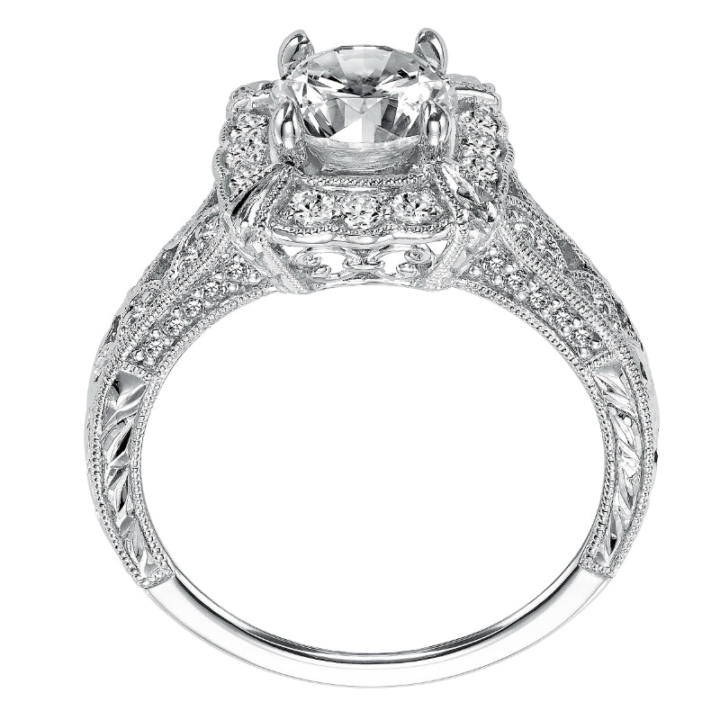 Artcarved Bridal Semi-Mounted with Side Stones Vintage Engraved Diamond Engagement Ring Alura 14K White Gold
