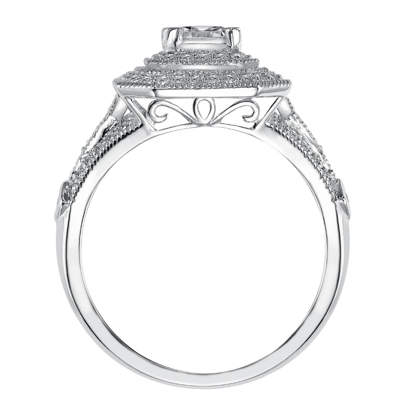 Artcarved Bridal Mounted with CZ Center Vintage Milgrain Halo Engagement Ring Selma 14K White Gold