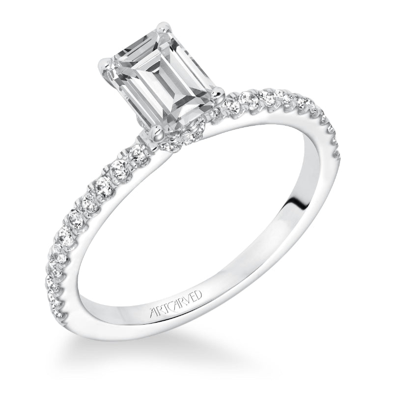 Artcarved Bridal Semi-Mounted with Side Stones Classic Engagement Ring Sybil 14K White Gold