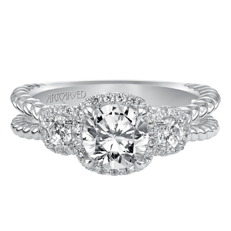 Artcarved Bridal Mounted with CZ Center Contemporary Twist 3-Stone Engagement Ring Mandy 14K White Gold