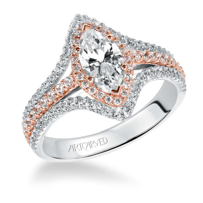 Artcarved Bridal Semi-Mounted with Side Stones Classic Halo Engagement Ring Dorsey 14K White Gold