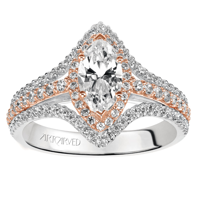 Artcarved Bridal Semi-Mounted with Side Stones Classic Halo Engagement Ring Dorsey 14K White Gold