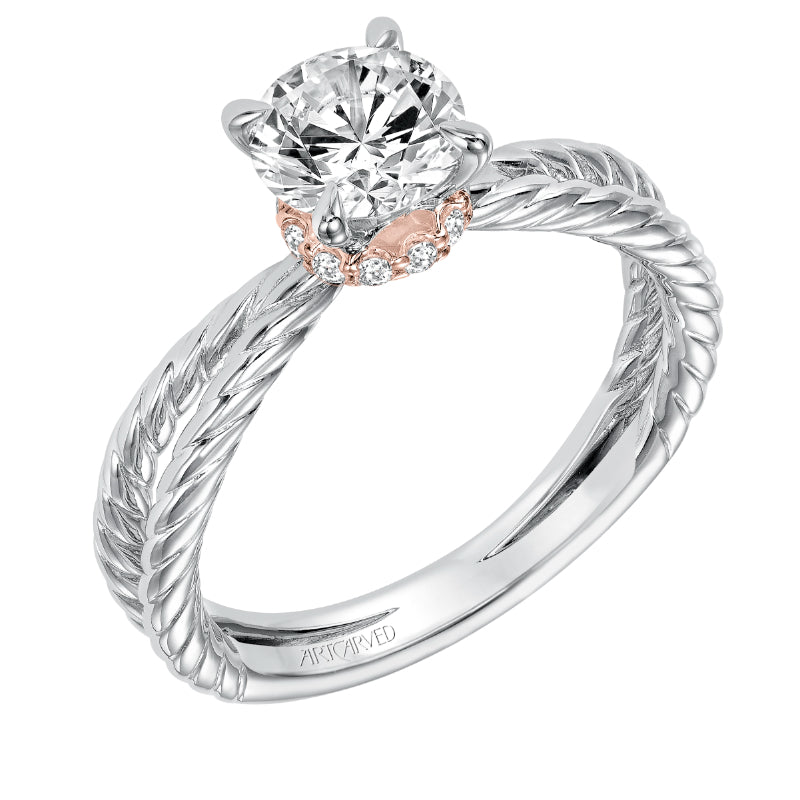 Artcarved Bridal Mounted with CZ Center Contemporary Twist Solitaire Engagement Ring Caitlin 14K White Gold Primary & 14K Rose Gold