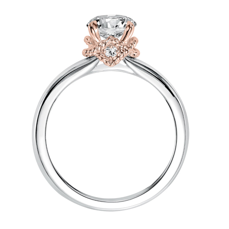 Artcarved Bridal Semi-Mounted with Side Stones Contemporary Rope Solitaire Engagement Ring Clarice 14K White Gold Primary & 14K Rose Gold