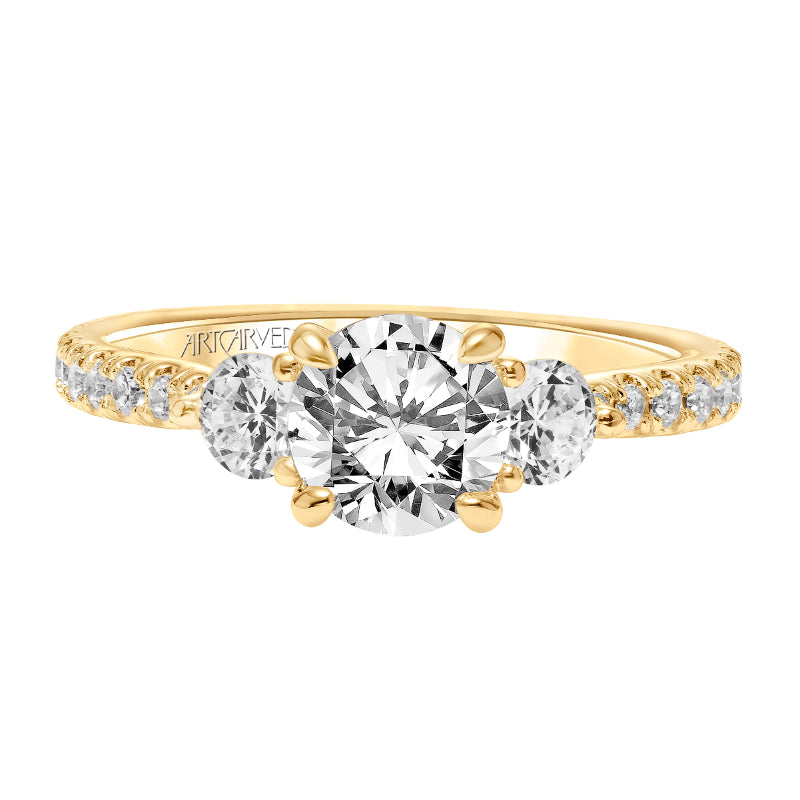Artcarved Bridal Semi-Mounted with Side Stones Classic Diamond 3-Stone Engagement Ring Claudia 14K Yellow Gold