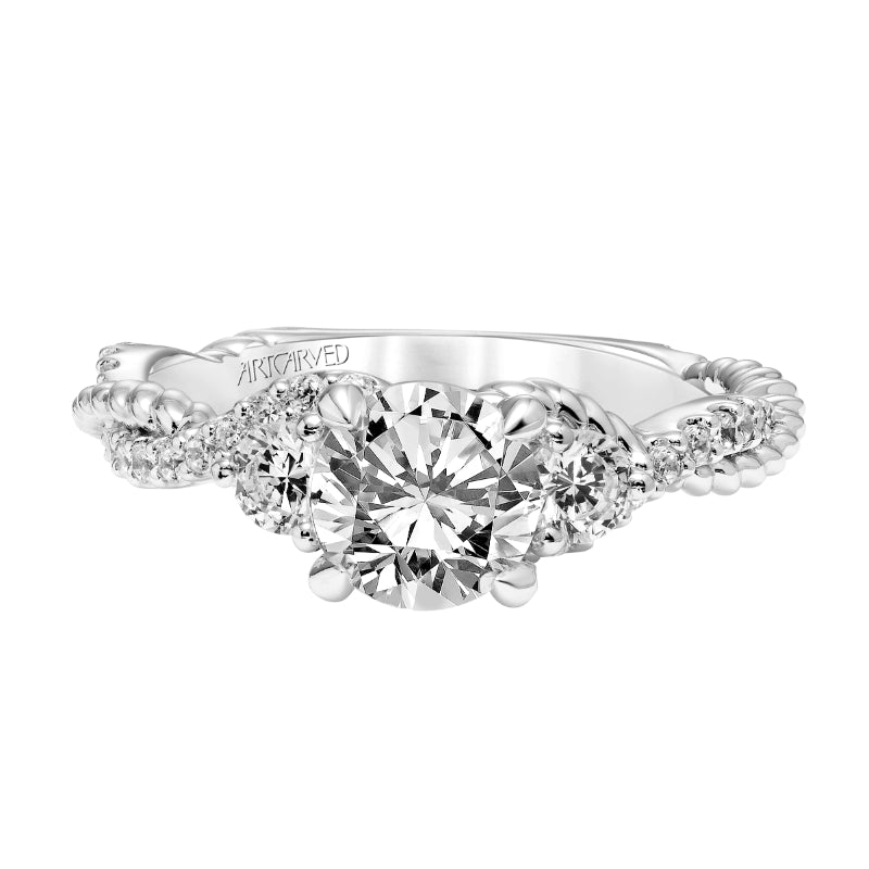 Artcarved Bridal Semi-Mounted with Side Stones Contemporary Twist 3-Stone Engagement Ring Danica 14K White Gold
