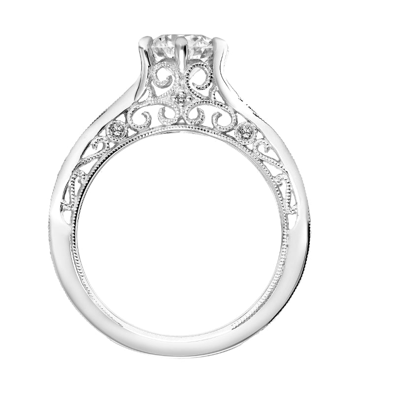 Artcarved Bridal Mounted with CZ Center Vintage Filigree Diamond Engagement Ring Cornelia 14K White Gold