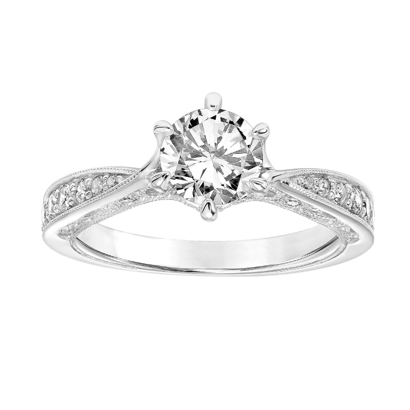 Artcarved Bridal Semi-Mounted with Side Stones Vintage Filigree Diamond Engagement Ring Cornelia 18K White Gold