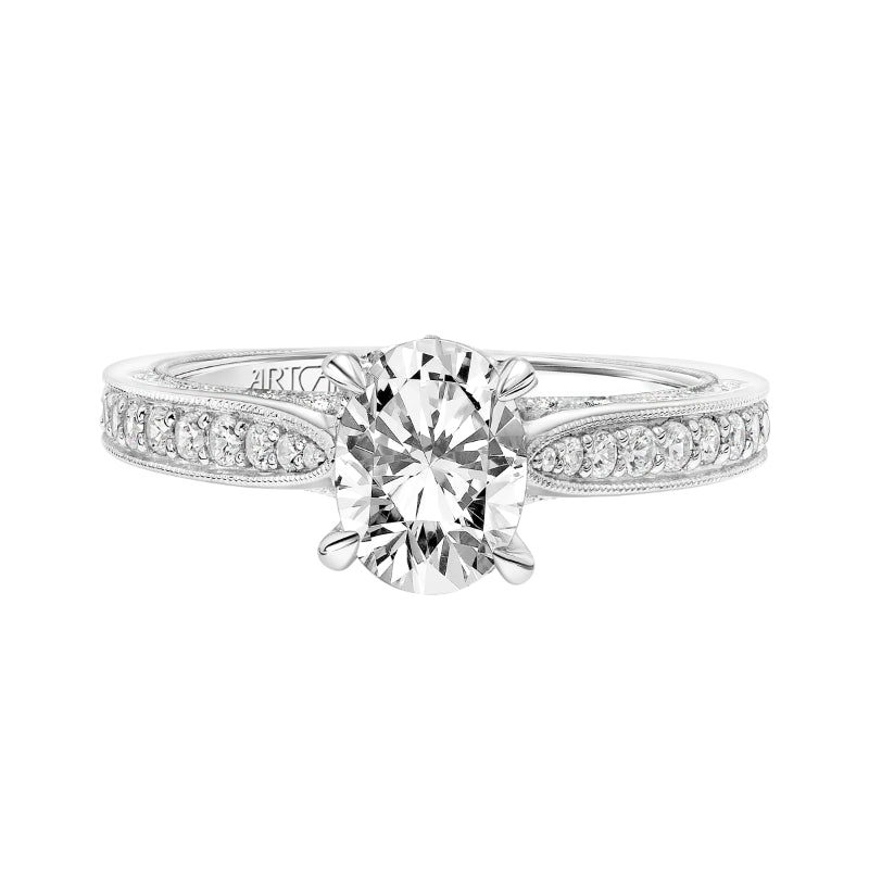 Artcarved Bridal Semi-Mounted with Side Stones Vintage Filigree Diamond Engagement Ring Vera 18K White Gold
