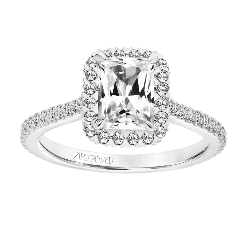 Artcarved Bridal Mounted with CZ Center Classic Halo Engagement Ring Clarissa 18K White Gold