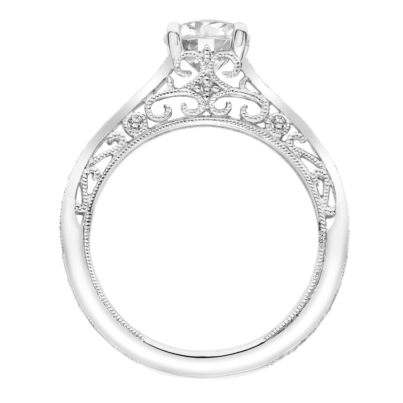 Artcarved Bridal Mounted with CZ Center Vintage Filigree Diamond Engagement Ring Mae 14K White Gold