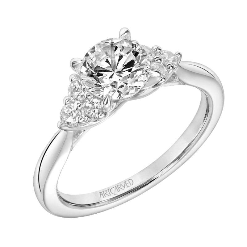 Artcarved Bridal Mounted with CZ Center Classic 3-Stone Engagement Ring Maryann 18K White Gold