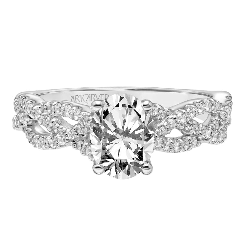 Artcarved Bridal Semi-Mounted with Side Stones Contemporary Twist Engagement Ring Angelique 14K White Gold