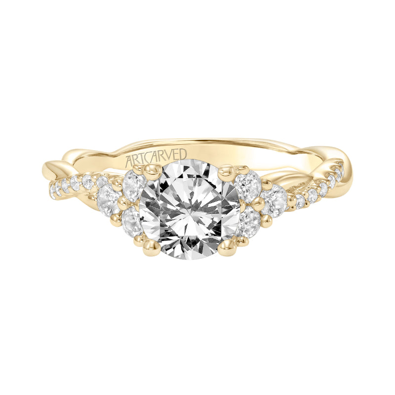 Artcarved Bridal Semi-Mounted with Side Stones Contemporary 3-Stone Engagement Ring 14K Yellow Gold