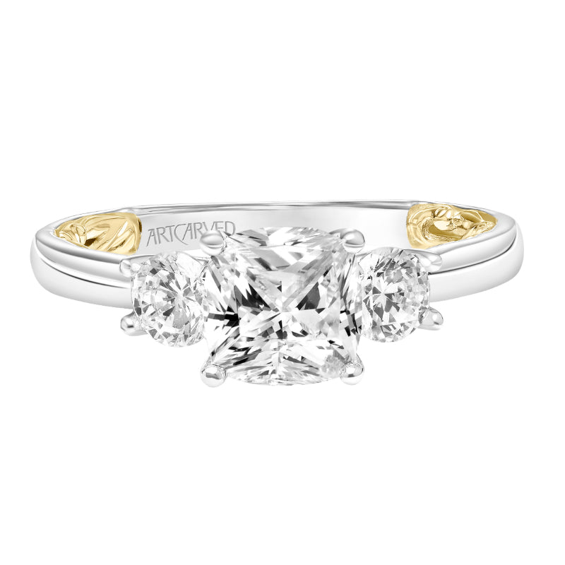 Artcarved Bridal Semi-Mounted with Side Stones Classic Lyric 3-Stone Engagement Ring Christy 18K White Gold Primary & 18K Yellow Gold