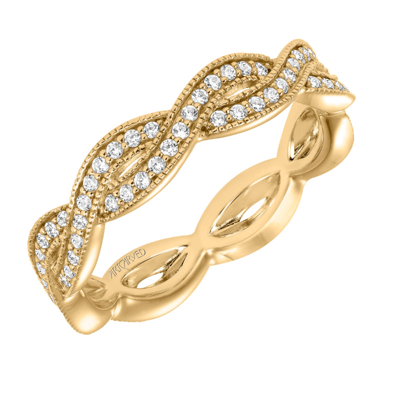 Artcarved Bridal Mounted with Side Stones Stackable Eternity Diamond Anniversary Band 14K Yellow Gold