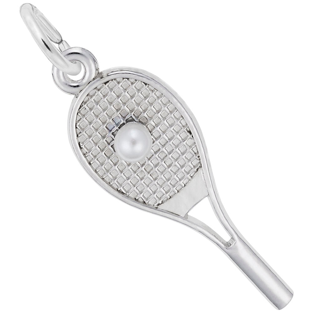 Rembrandt Charms Tennis Racquet with Pearl Charm Sterling Silver