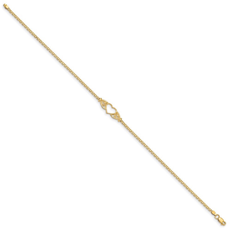 Quality Gold 14k Polished Antiqued Heart Anklet