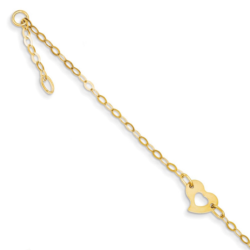 Quality Gold 14k Polished Heart Anklet 9-10