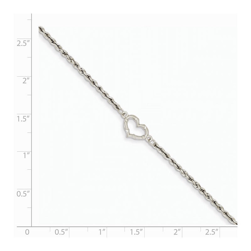 Quality Gold 14k White Gold Rope with Heart Anklet