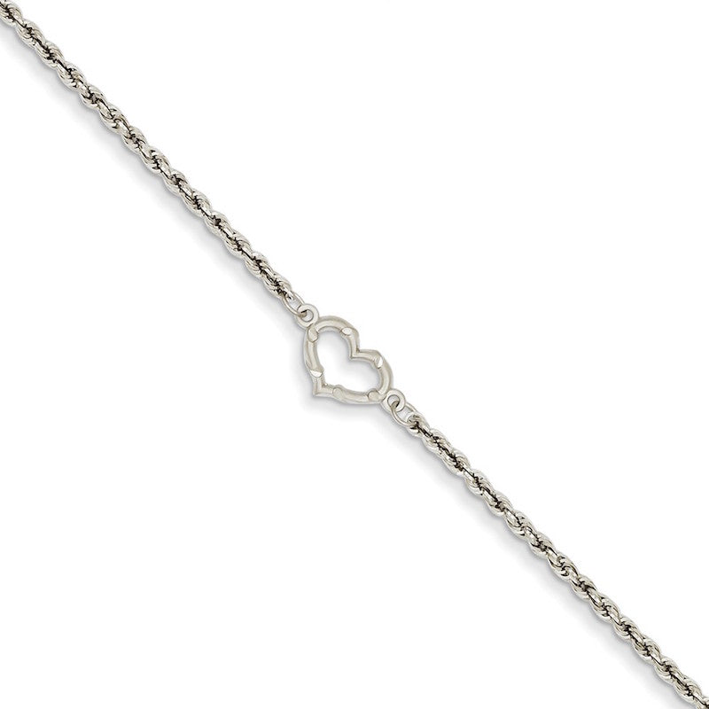 Quality Gold 14k White Gold Rope with Heart Anklet