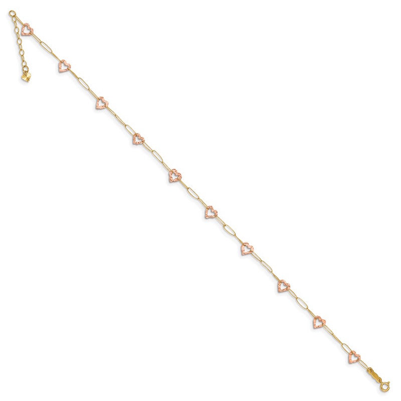 Quality Gold 14k Two Tone Adjustable Heart Anklet