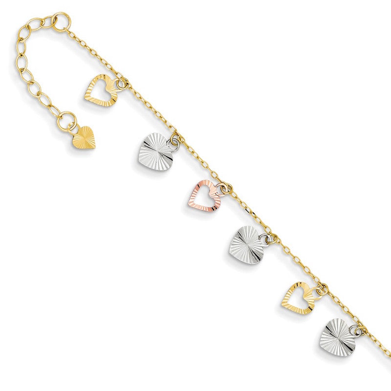 Quality Gold 14k Tri-Color Adjustable Heart Anklet