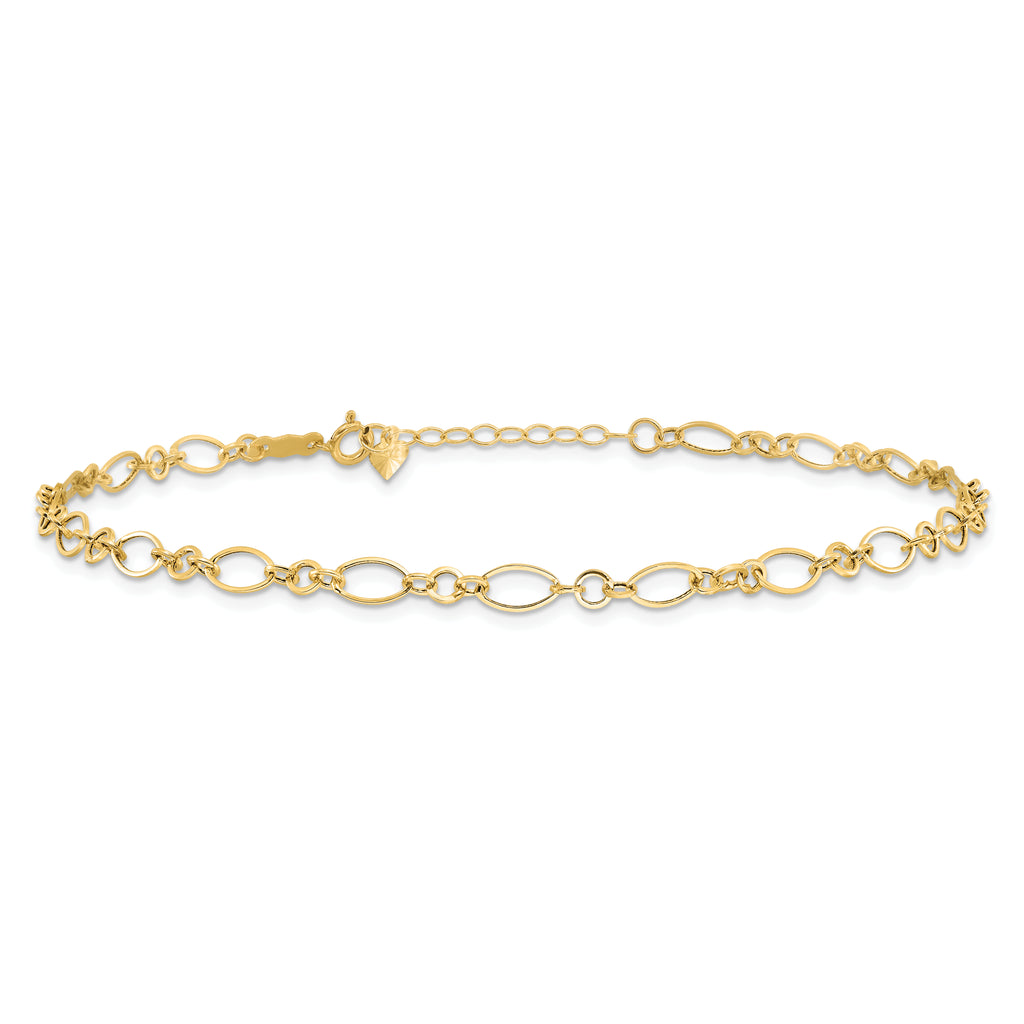Quality Gold 14k Fancy Link 9in with 1in ext Anklet
