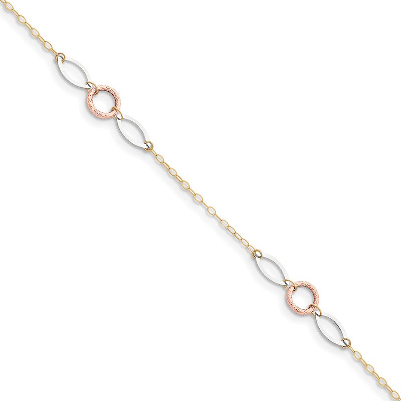 Quality Gold 14k Tri-color Circle & Oval 9in with Anklet