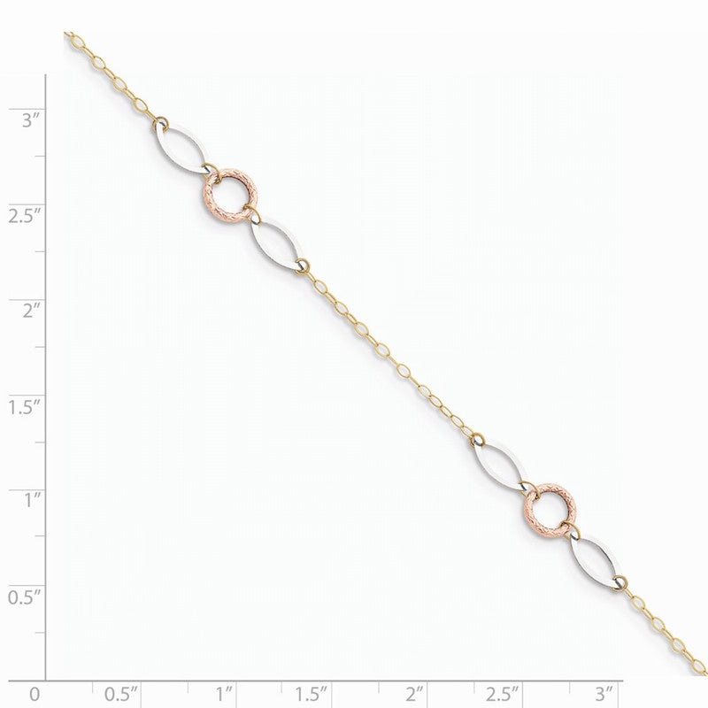 Quality Gold 14k Tri-color Circle & Oval 9in with Anklet