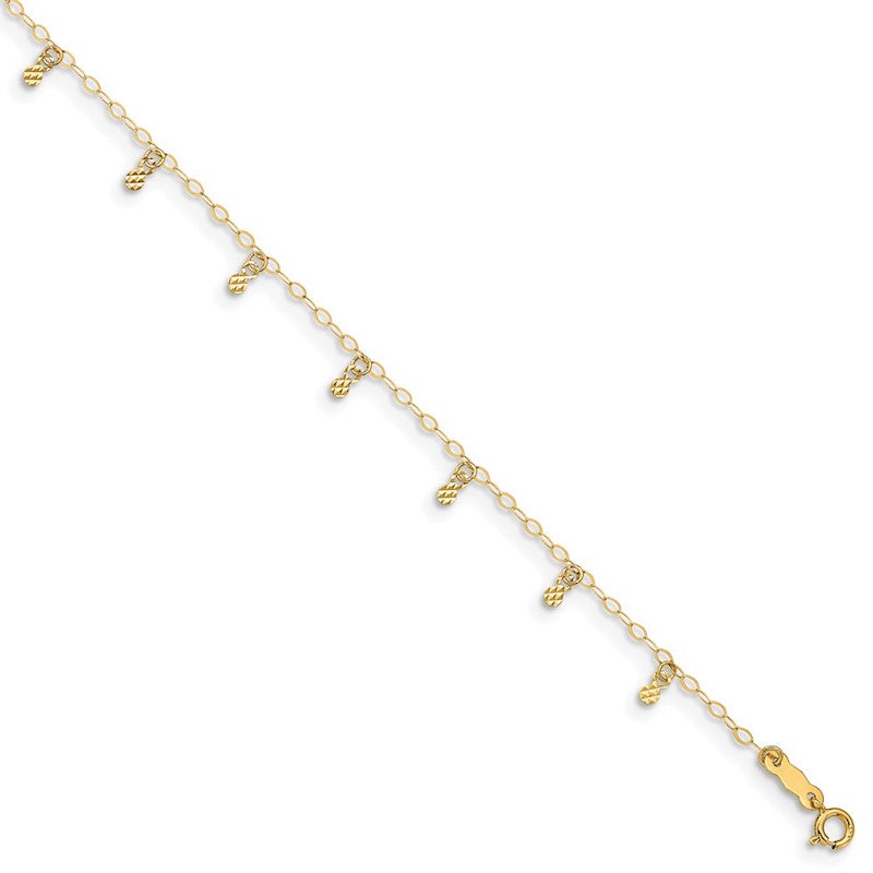 Quality Gold 14k Oval Chain Diamond Cut Dots Anklet