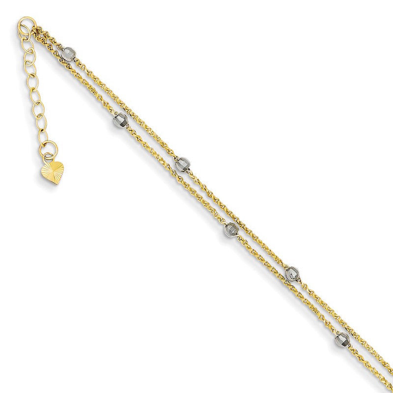 Quality Gold 14k Two Tone 2 Stand Spiga Mirror Beads Anklet