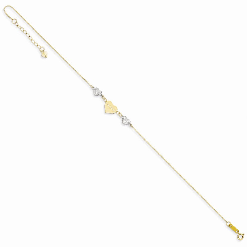 Quality Gold 14k Two Tone Puffed Heart LOVE Anklet