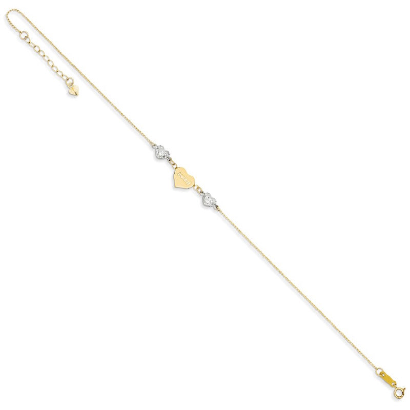 Quality Gold 14k Two Tone Puffed Heart LOVE Anklet