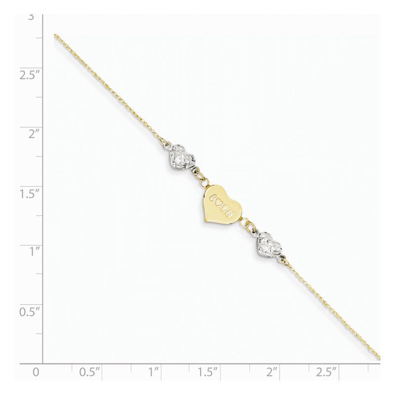 Quality Gold 14k Two Tone Puffed Heart LOVE Anklet