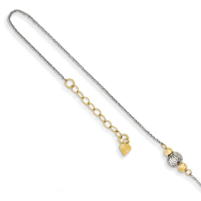 Quality Gold 14k White Gold Ropa Two-tone Diamond Cut Bead Anklet