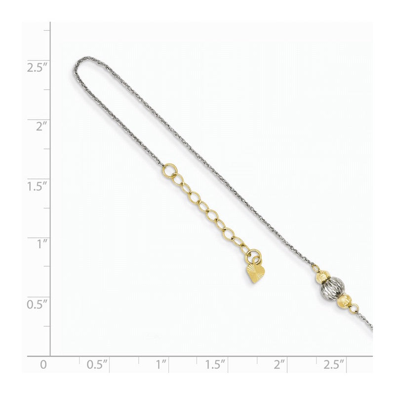 Quality Gold 14k White Gold Ropa Two-tone Diamond Cut Bead Anklet