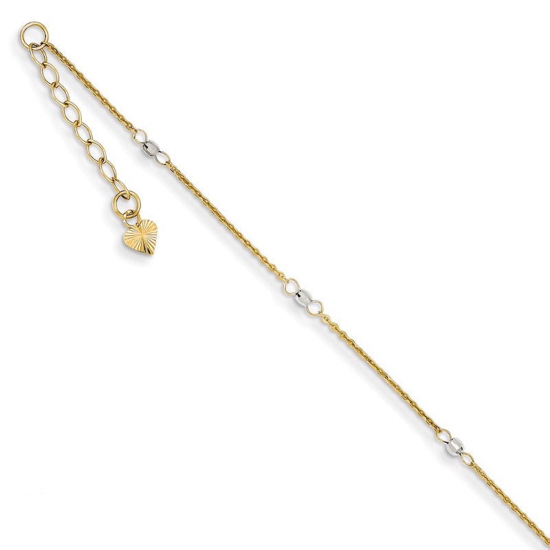 Quality Gold 14k Cable Two Tone with Mirror Beads Anklet