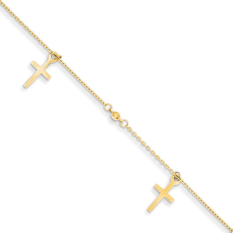 Quality Gold 14k Polished and Textured CrossAnklet
