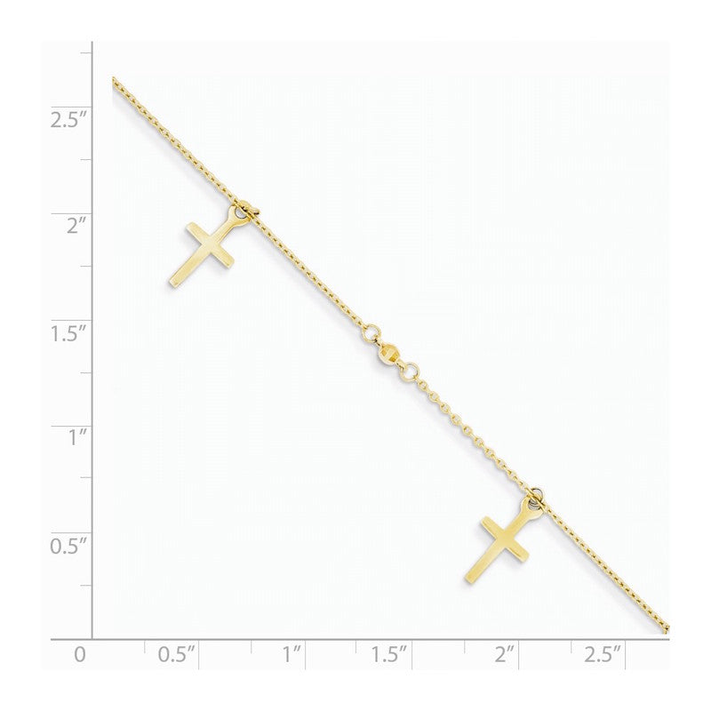 Quality Gold 14k Polished and Textured CrossAnklet