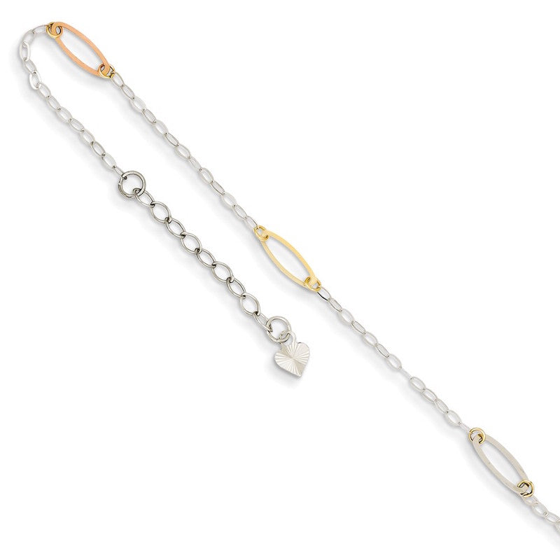 Quality Gold 14k Tri-color Oval Link Anklet