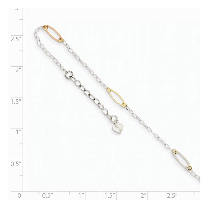 Quality Gold 14k Tri-color Oval Link Anklet